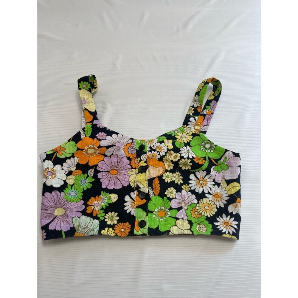 MAJE Liseven Floral Crop Top Woven Cotton Multicolor Button Front Size 3
